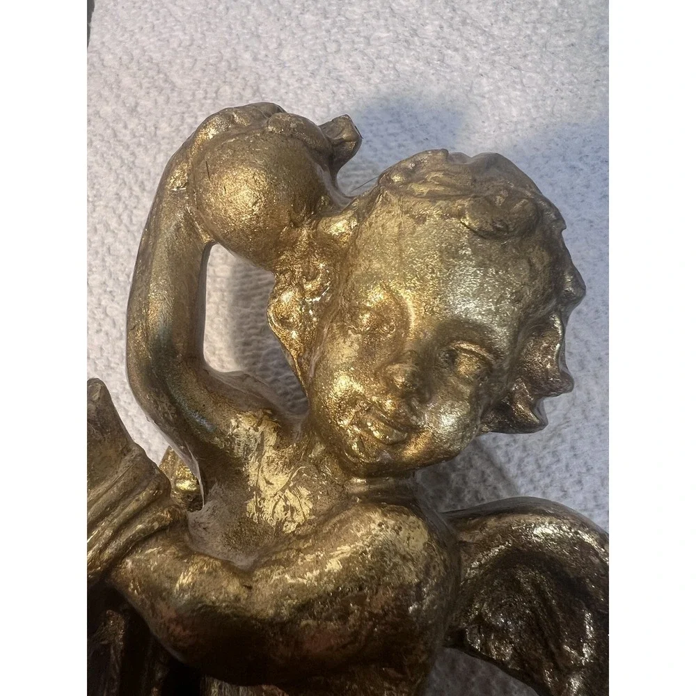 Vintage  Angel Cherub‎ Wall Hanging Plaques Hollywood Regency Gold 7